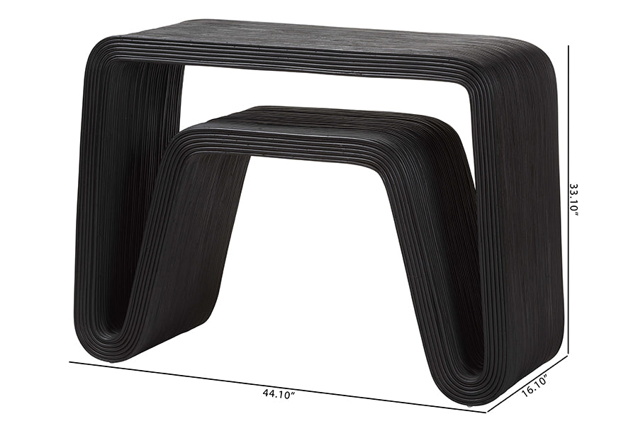 Abebi Black Rattan Console Table - Modern Accent Table with Waterfall Silhouette and Open Hairpin Legs, Boho Coastal Style for Entryway, Hallway, or Living Room