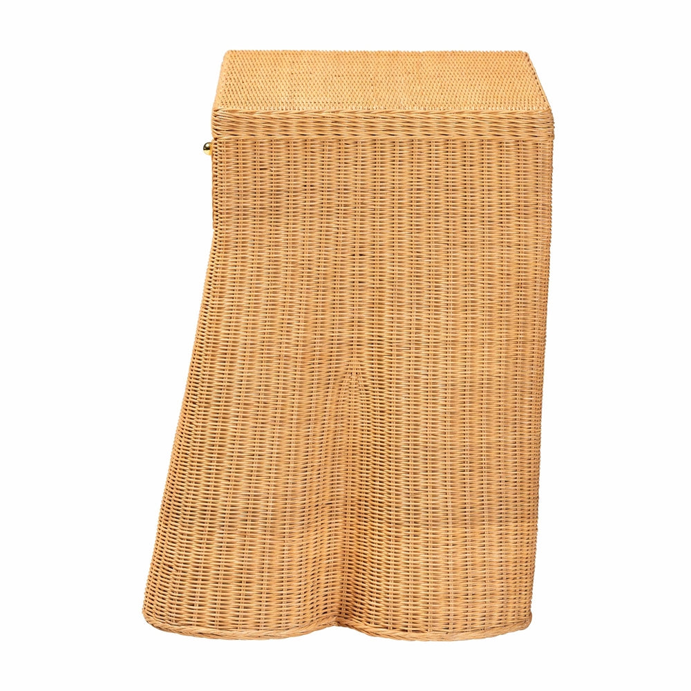 Chica Scalloped Natural Rattan Console Table with Drawer - Handwoven Wicker Accent Table with Flared Skirt, Coastal Boho Style for Entryway or Living Room, Rectangle