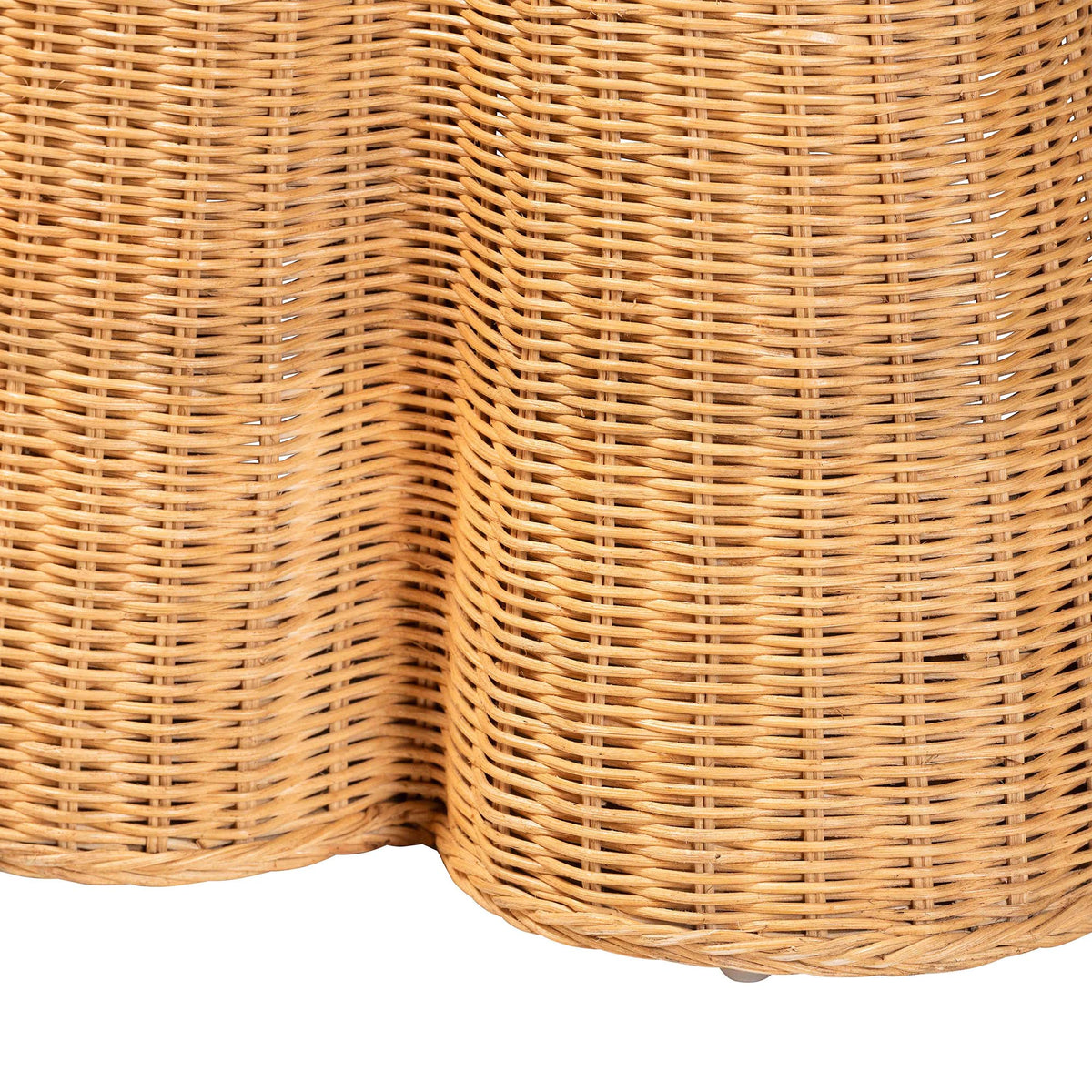 Chica Scalloped Natural Rattan Console Table with Drawer - Handwoven Wicker Accent Table with Flared Skirt, Coastal Boho Style for Entryway or Living Room, Rectangle