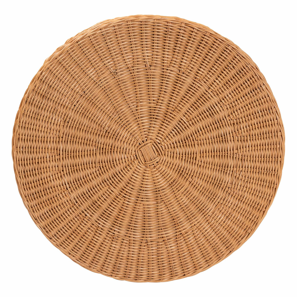 Dayo Scalloped Natural Rattan Console Table with Drawer - Handwoven Wicker Accent Table with Flared Skirt, Coastal Boho Style for Entryway or Living Room, Round