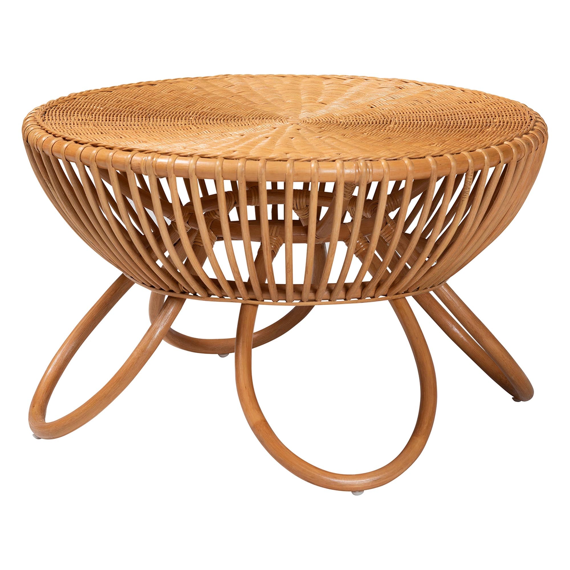 Abel Natural Rattan Coffee Table with Splayed Legs - Handcrafted Boho Accent Table, Light Honey
