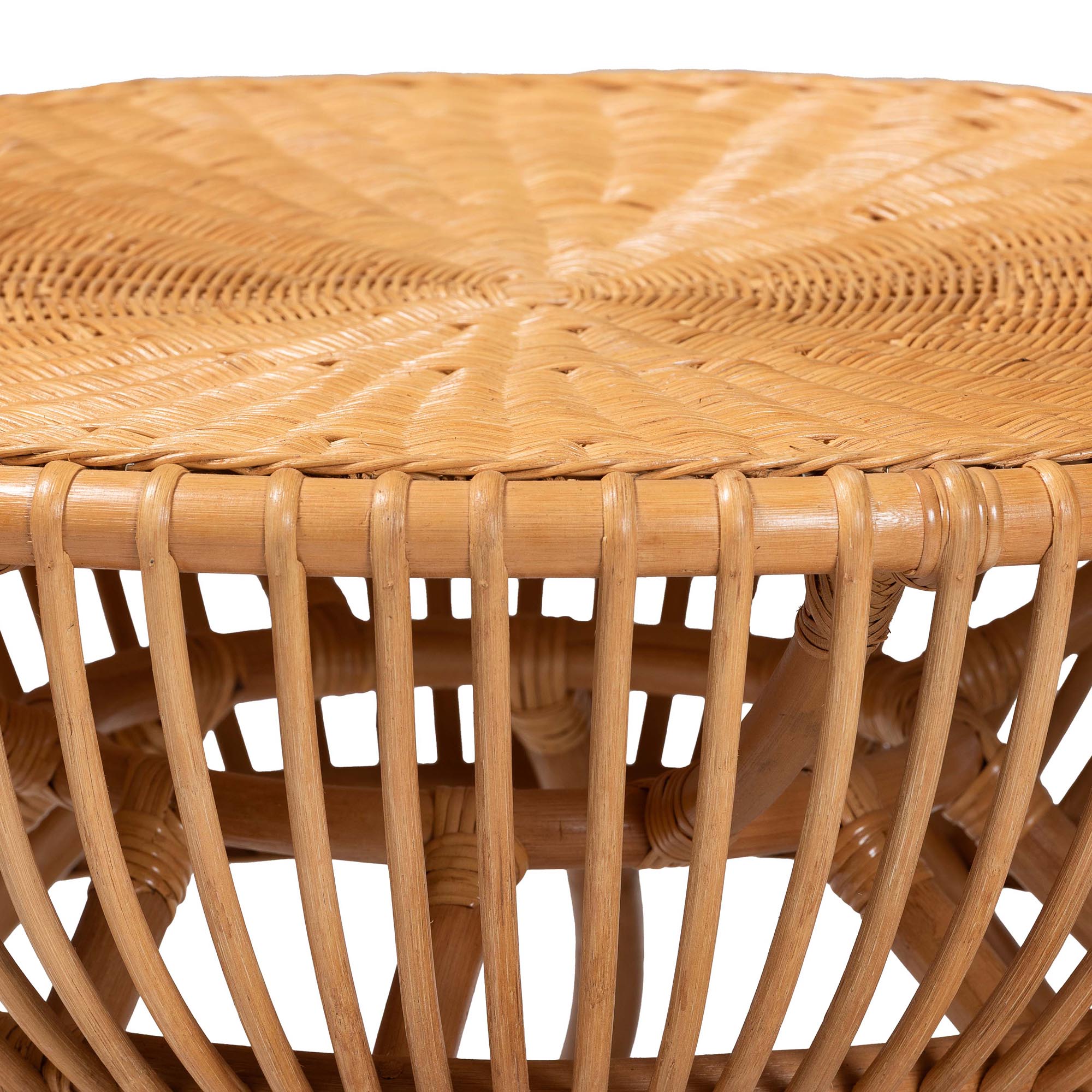 Abel Natural Rattan Coffee Table with Splayed Legs - Handcrafted Boho Accent Table, Light Honey