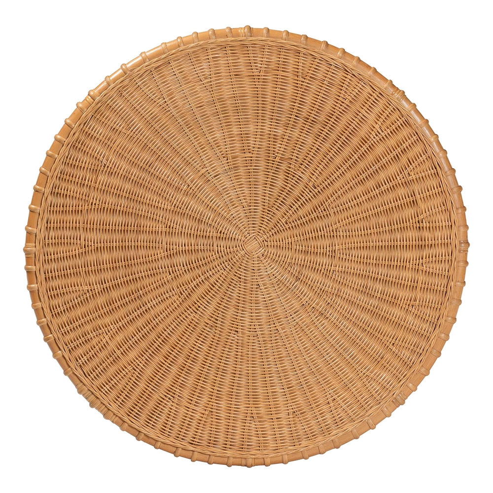 Abel Natural Rattan Coffee Table with Splayed Legs - Handcrafted Boho Accent Table, Light Honey