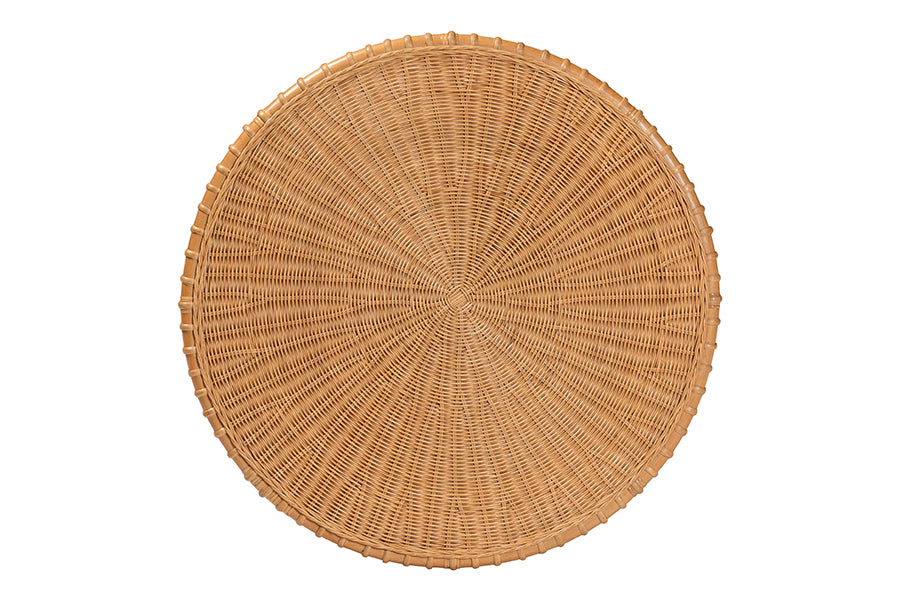 Abel Natural Rattan Coffee Table with Splayed Legs - Handcrafted Boho Accent Table, Light Honey