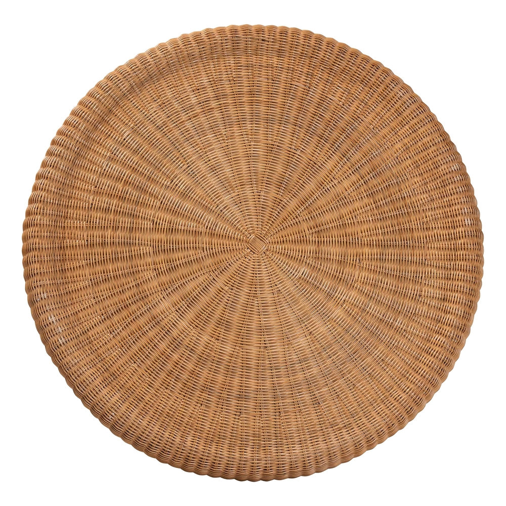 Avalon Natural Rattan Round Coffee Table with Scalloped Pedestal Base Coastal Boho Wicker Accent Table for Living Room or Sunroom