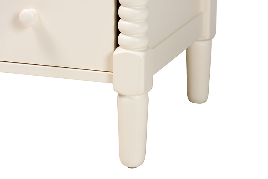 Braith Farmhouse Ivory Spindle Wood 5-Drawer Chest