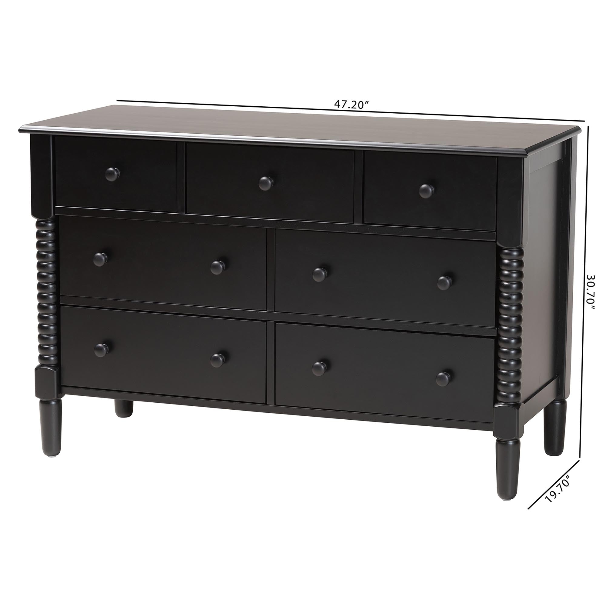 Braith Farmhouse Black Spindle Wood 7-Drawer Dresser
