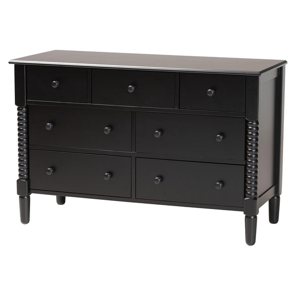 Braith Farmhouse Black Spindle Wood 7-Drawer Dresser