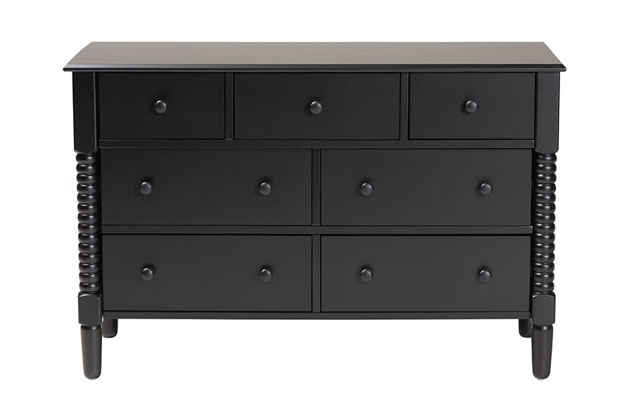 Braith Farmhouse Black Spindle Wood 7-Drawer Dresser