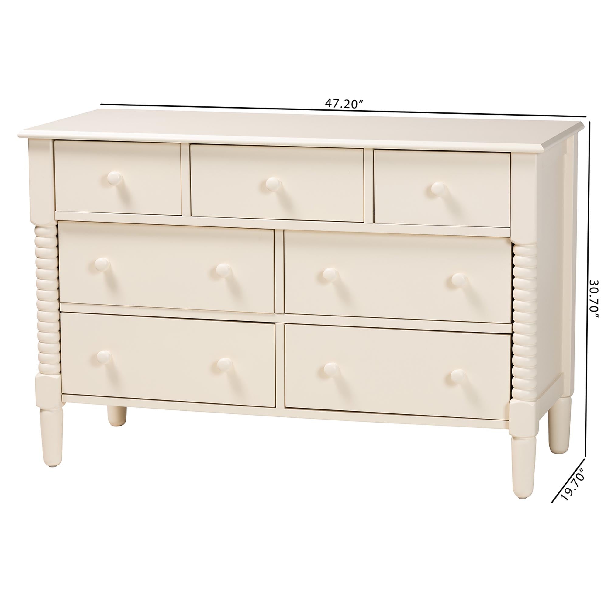 Braith Farmhouse Ivory Spindle Wood 7-Drawer Dresser