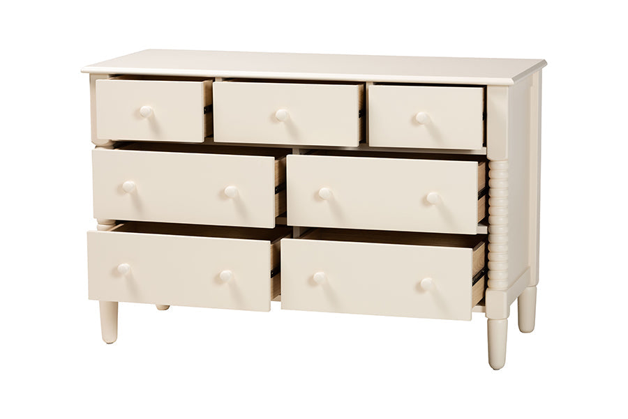 Braith Farmhouse Ivory Spindle Wood 7-Drawer Dresser