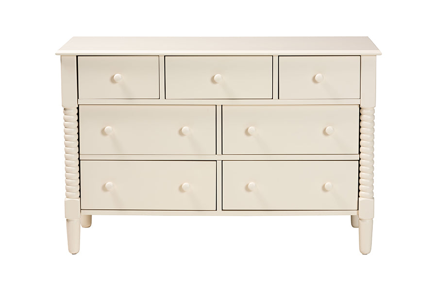 Braith Farmhouse Ivory Spindle Wood 7-Drawer Dresser