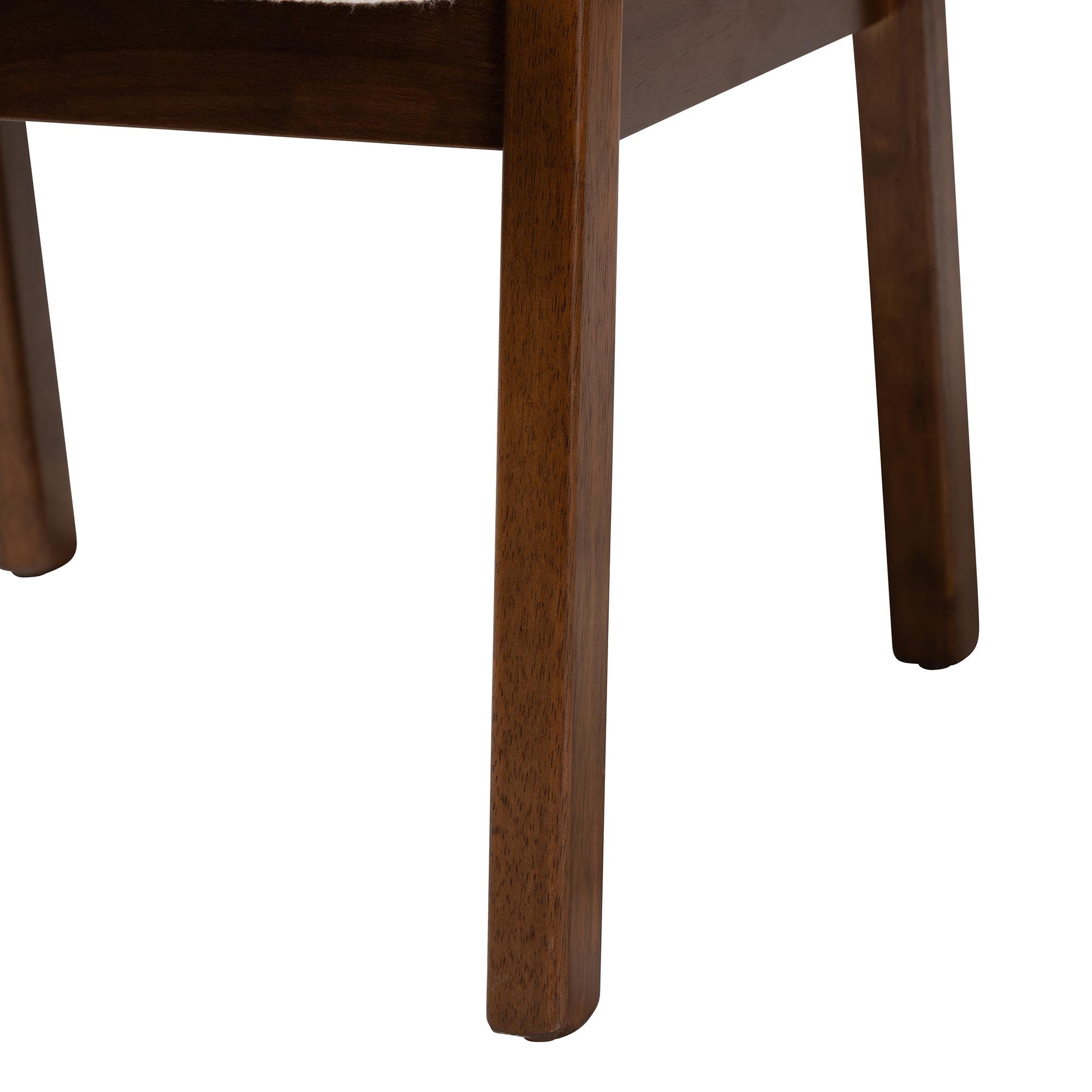 Miyagi Boucle Upholstered Dining Chair Set of 2- Mid-Century Modern Armchair with Solid Wood Frame and Rounded Backrest, Walnut Brown and White