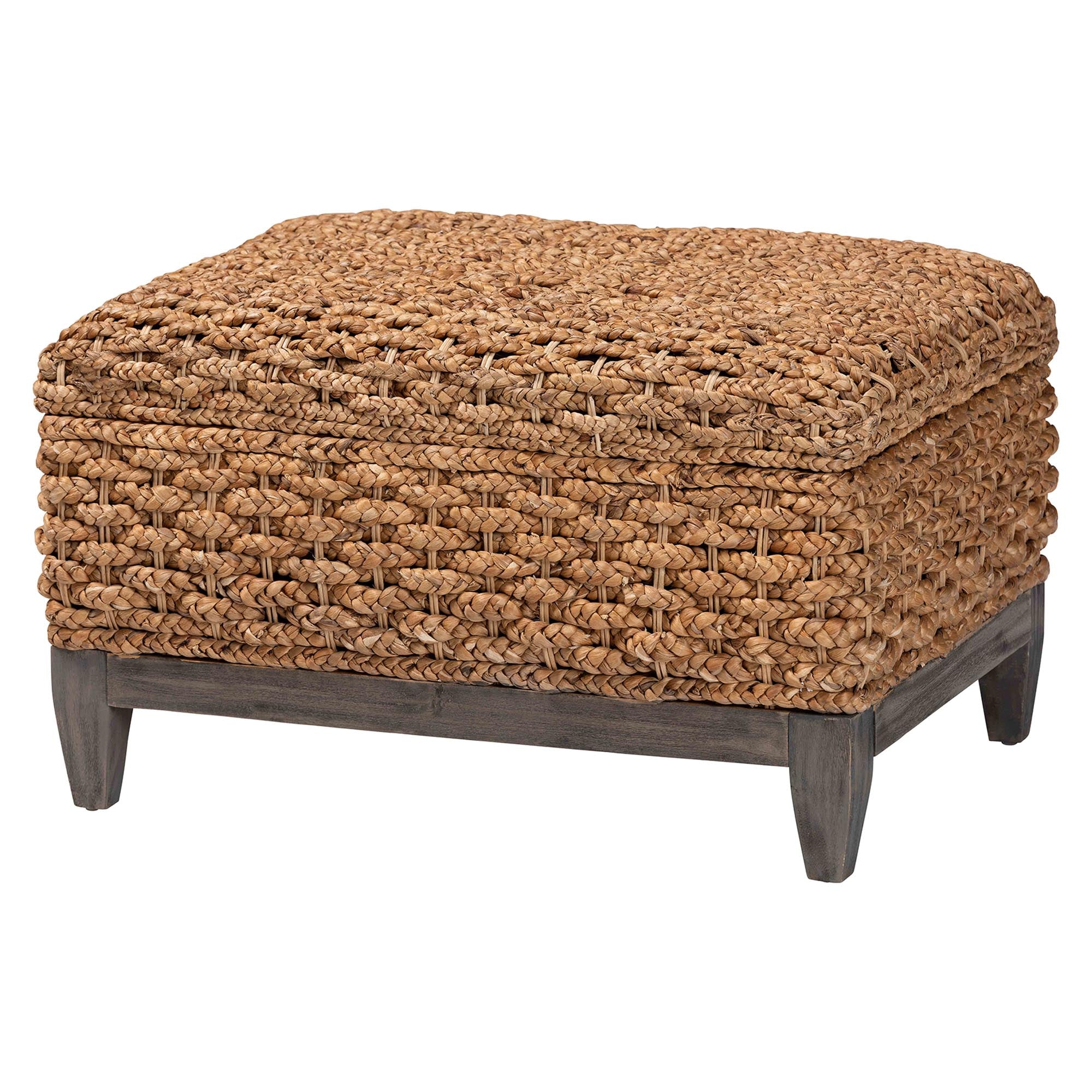 Bailey Handwoven Seagrass Storage Ottoman with Lift-Top Lid - Rustic Wicker Trunk or Footrest with Inner Compartment for Living Room or Entryway, Square