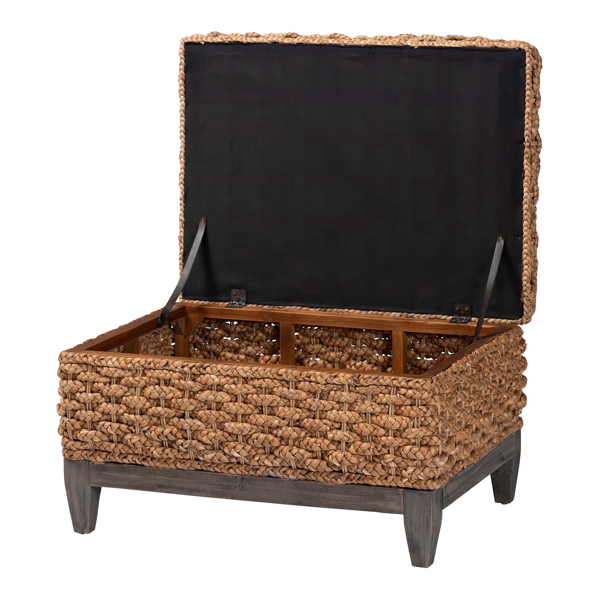 Bailey Handwoven Seagrass Storage Ottoman with Lift-Top Lid - Rustic Wicker Trunk or Footrest with Inner Compartment for Living Room or Entryway, Square