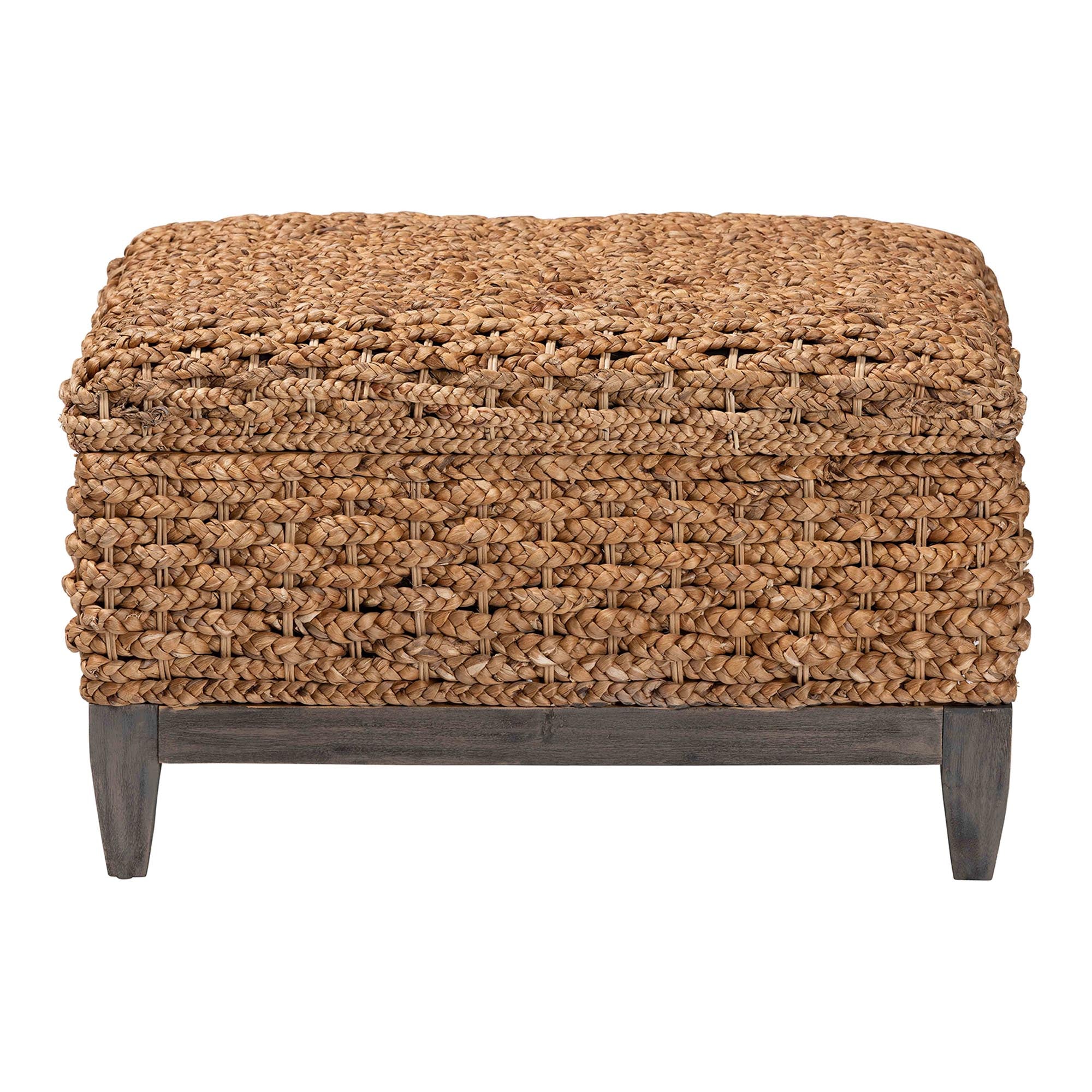 Bailey Handwoven Seagrass Storage Ottoman with Lift-Top Lid - Rustic Wicker Trunk or Footrest with Inner Compartment for Living Room or Entryway, Square