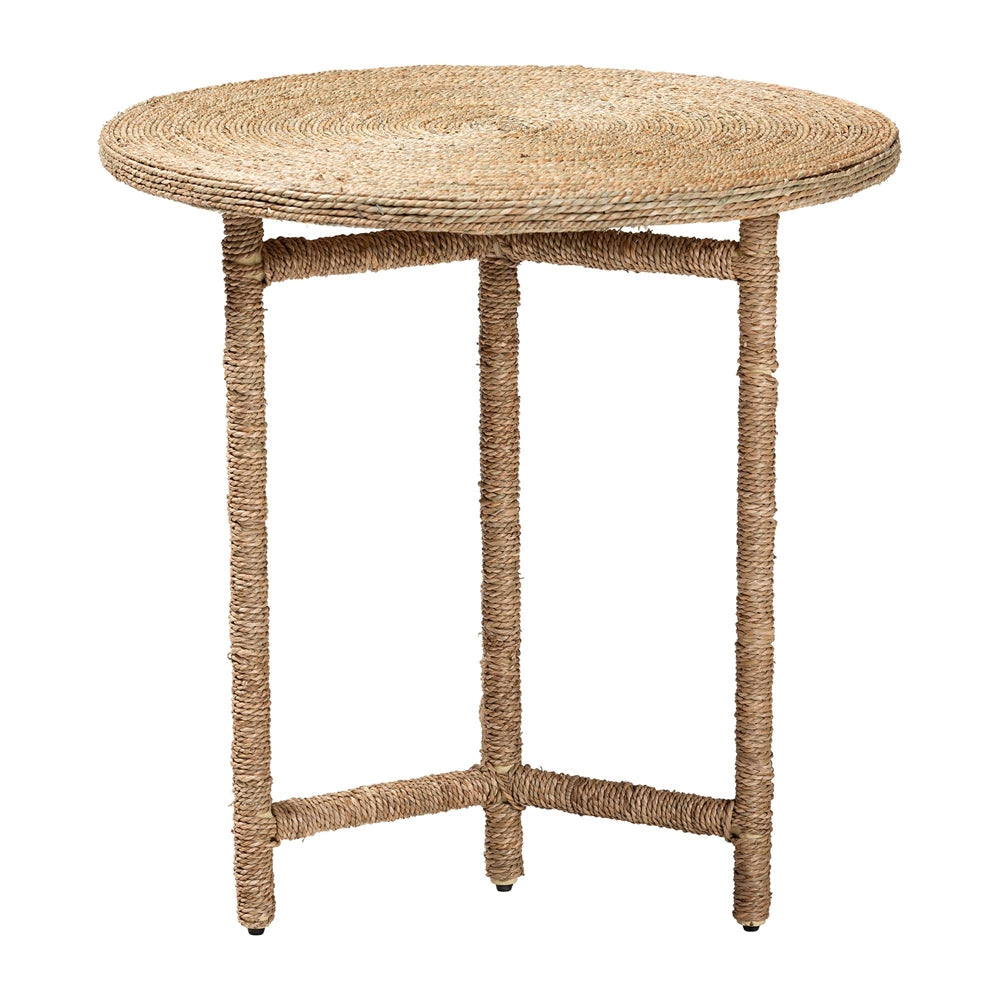 Fumito Handwoven Seagrass End Table - Round Boho Side Table with Wrapped Frame, Handmade Coastal Décor for Living Room or Sun Room