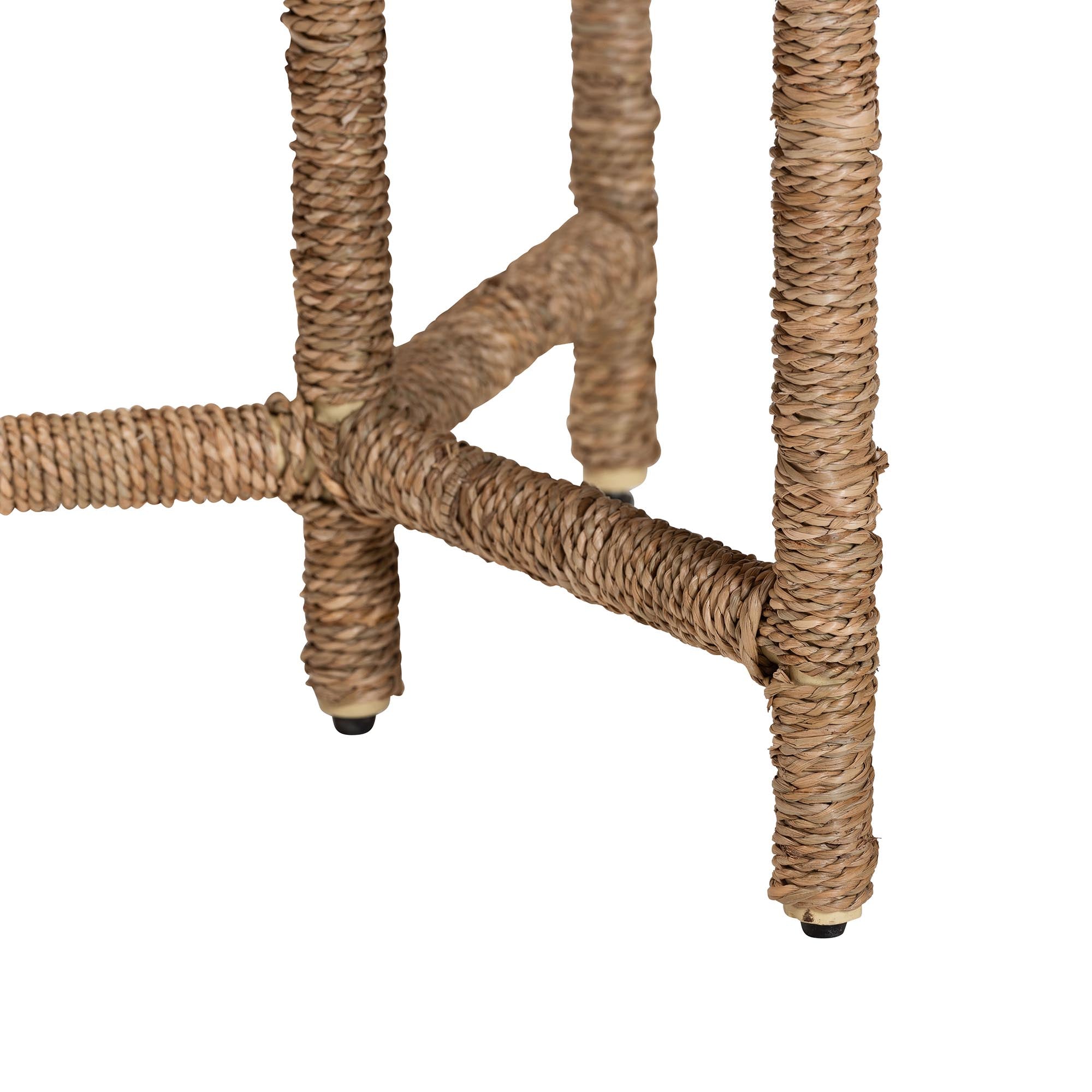 Fumito Handwoven Seagrass End Table - Round Boho Side Table with Wrapped Frame, Handmade Coastal Décor for Living Room or Sun Room