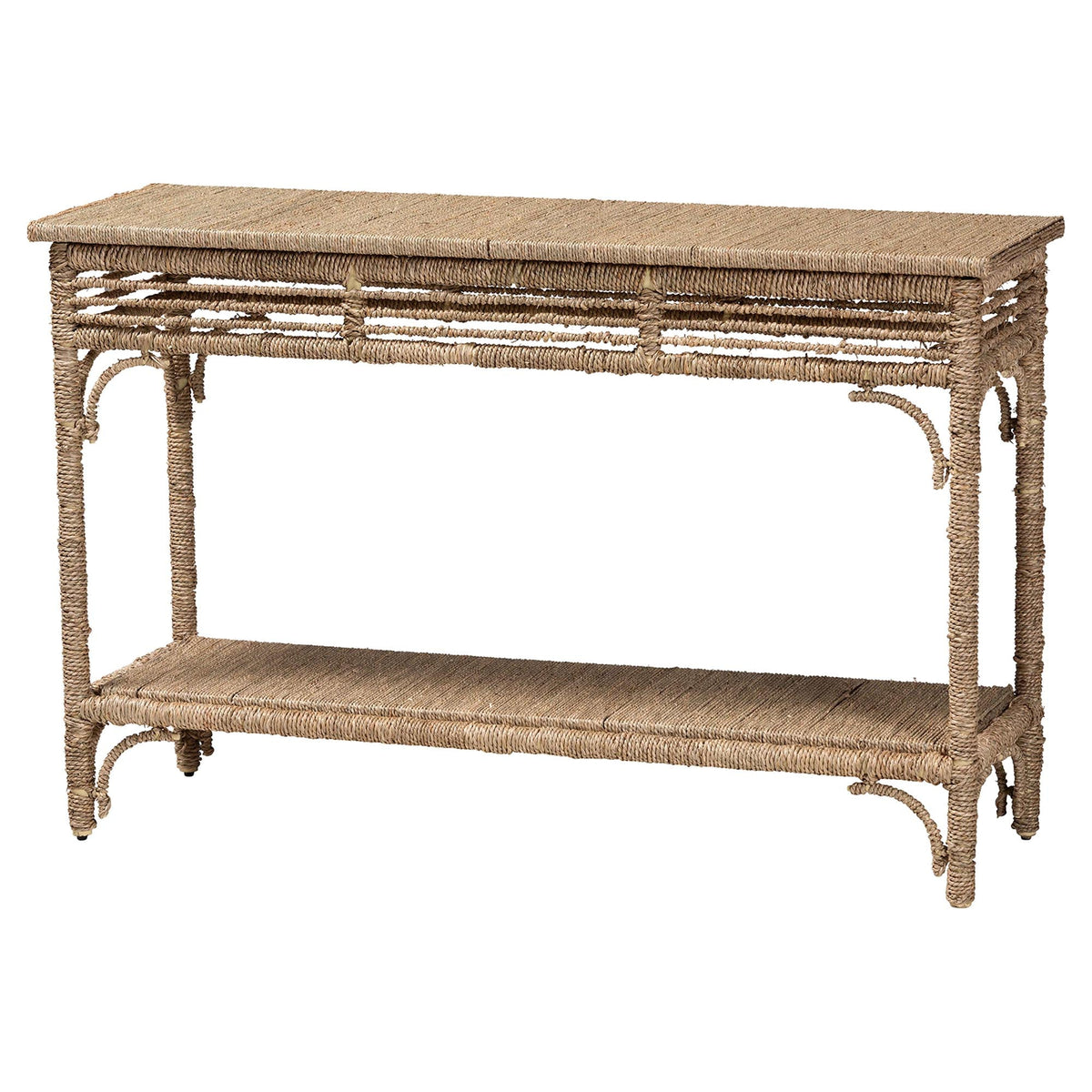 Ganit Handwoven Seagrass Console Table - Entryway Table with Wrapped Frame and Lower Shelf, Accent Table for Hallway, Living Room, or Foyer Decor