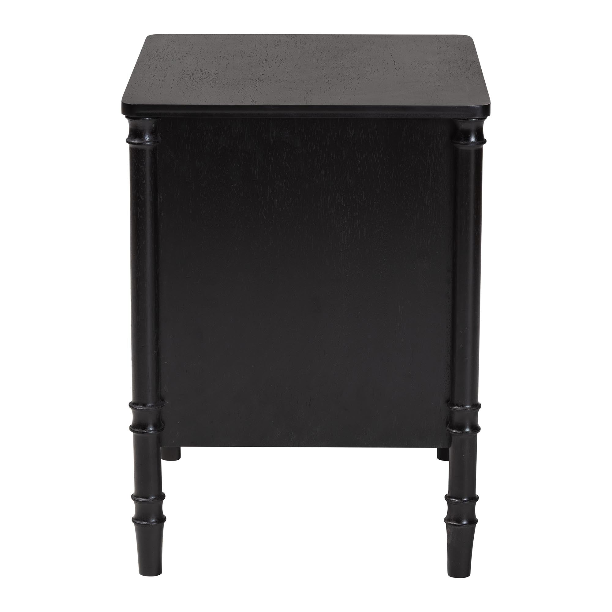 Marisela Black Wood Nightstand with Gold Handles - 2-Drawer Bedside Table with Bamboo-Inspired Legs