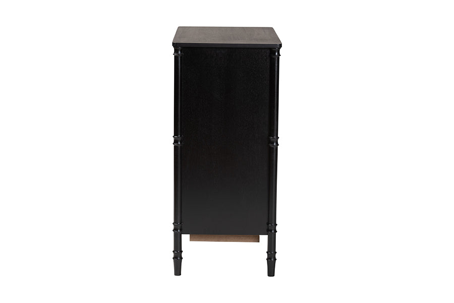 Marisela Black Wood Chest of Drawers with Gold Handles - 4-Drawer Vertical Storage Dresser with Bamboo-Inspired Legs, Modern Transitional Accent Furniture for Bedroom or Guest Room