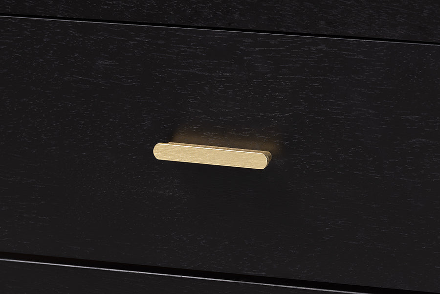 Marisela Black Wood Chest of Drawers with Gold Handles - 4-Drawer Vertical Storage Dresser with Bamboo-Inspired Legs, Modern Transitional Accent Furniture for Bedroom or Guest Room