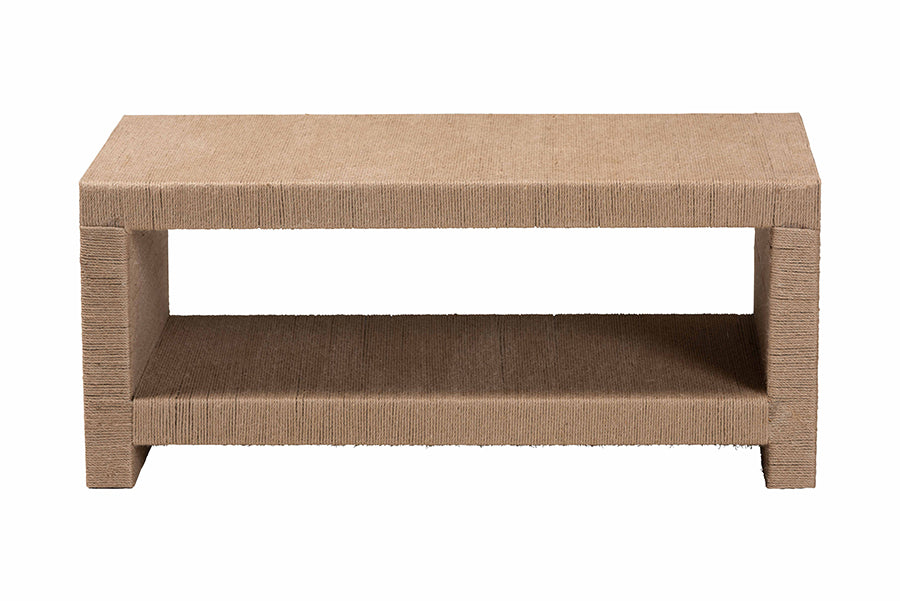 Adaya Handwoven Jute Coffee Table - Rectangular Living Room Center Table with Open Shelf Storage, Handcrafted Boho Accent Furniture