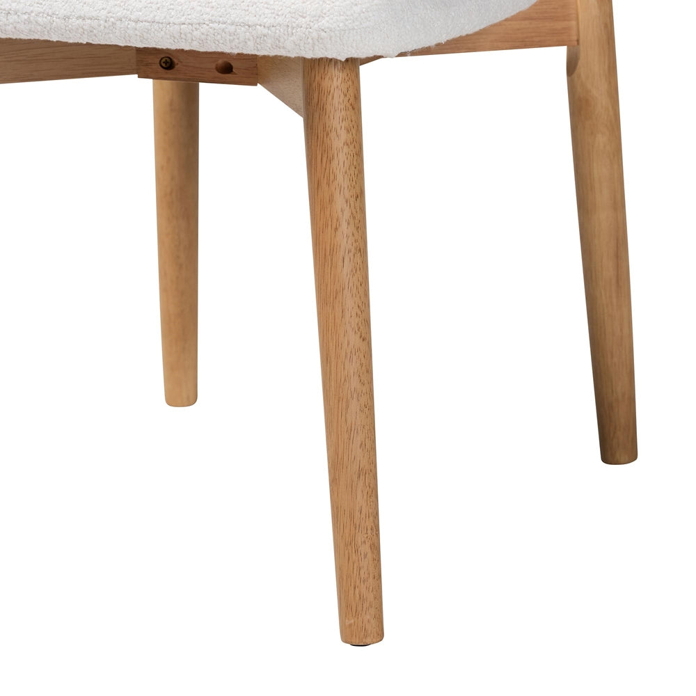 Wattsu Boucle Upholstered Dining Chair Set of 2- Mid-Century Modern Side Chair with Solid Wood Frame and Rounded Backrest, Natural and White