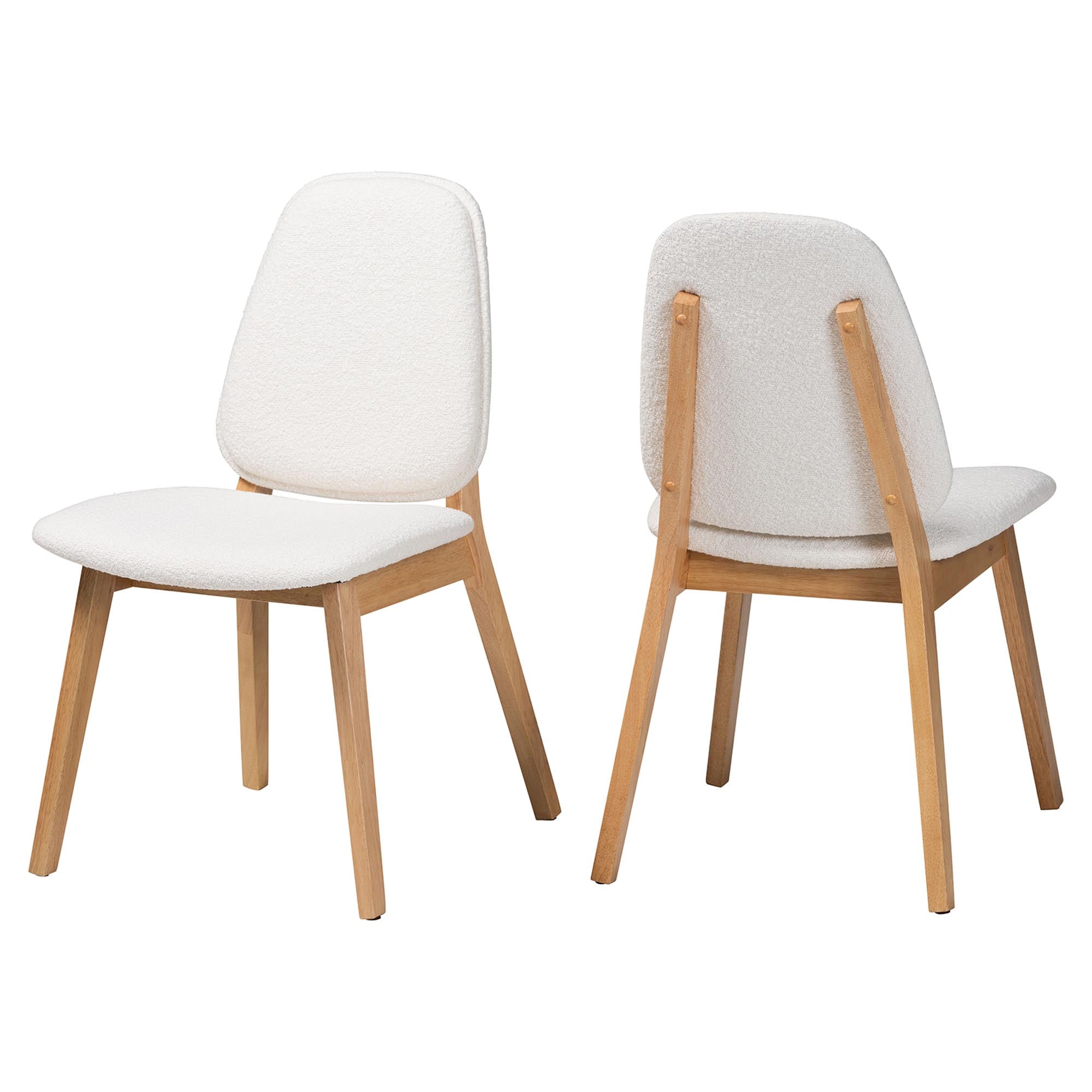 Baxton Studio Hudson Boucle Upholstered Dining Chair Set of 2- Mid-Century Modern Side Chair with Solid Wood Frame and Rounded Backrest, Natural and White