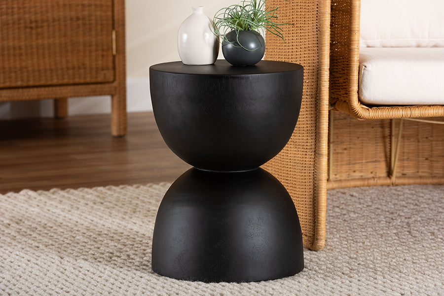 Nomiki Solid Suar Wood Side Table - Hand-Carved Sculptural End Table with Hourglass Design, Modern Boho Style for Living Room or Bedroom