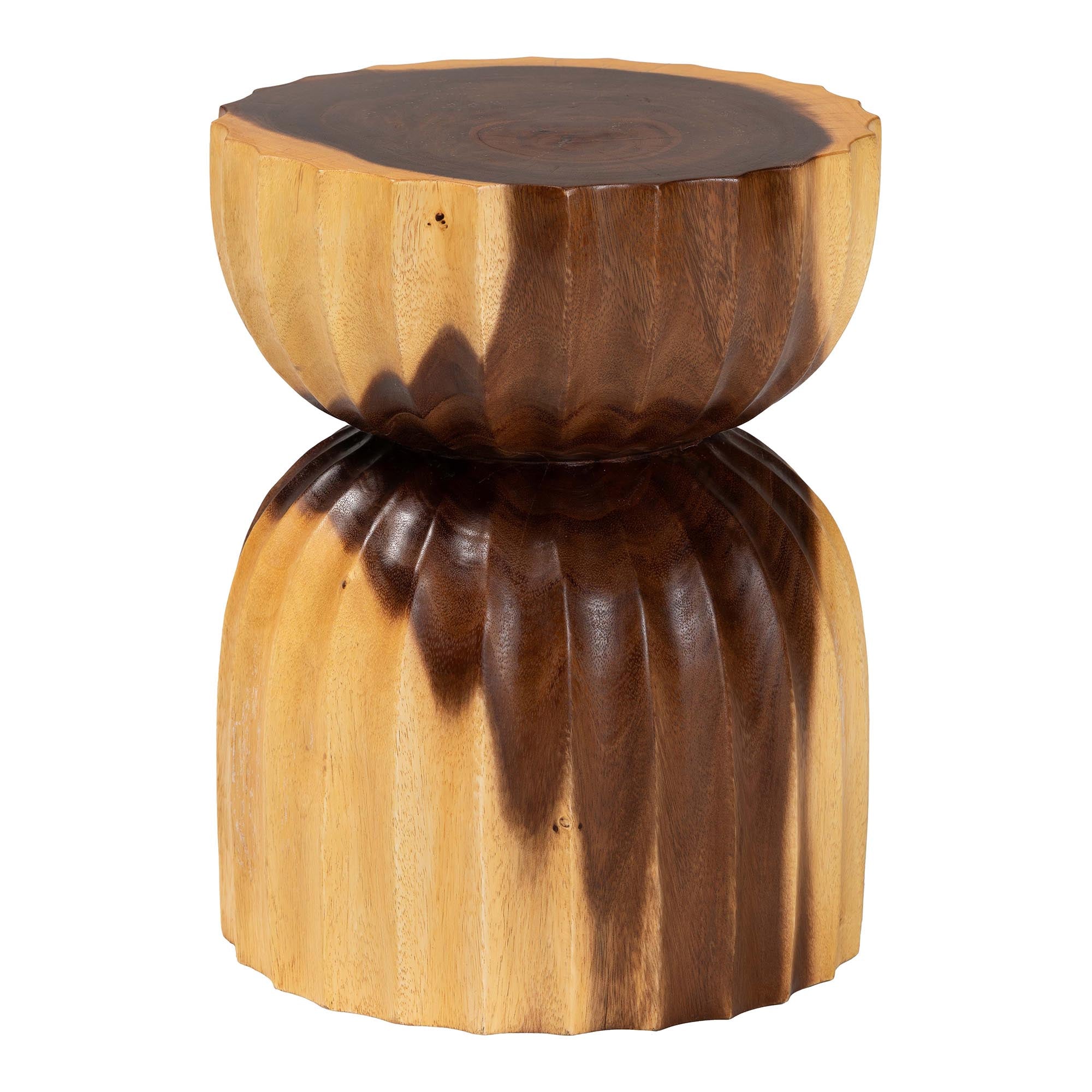 bali & pari Noleta Hand-carved Suar Wood Side Table - Sculptural Hourglass Accent Table with Natural Grain, Modern Boho Style for Living Room or Bedroom