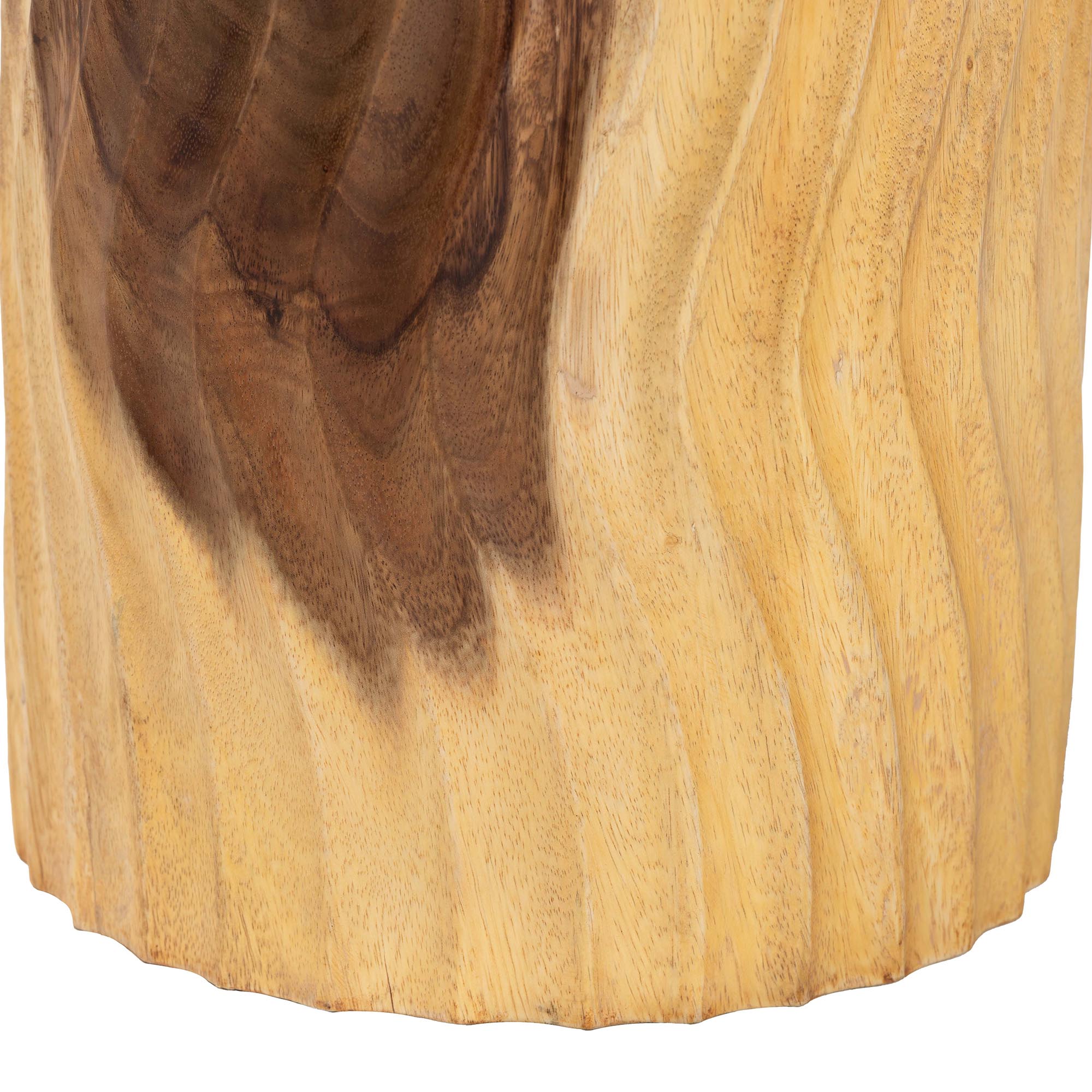 Fuchsia Hand-carved Suar Wood Side Table - Round Sculptural Accent Table with Wave Design, Modern Boho Rustic Style for Living Room or Bedroom