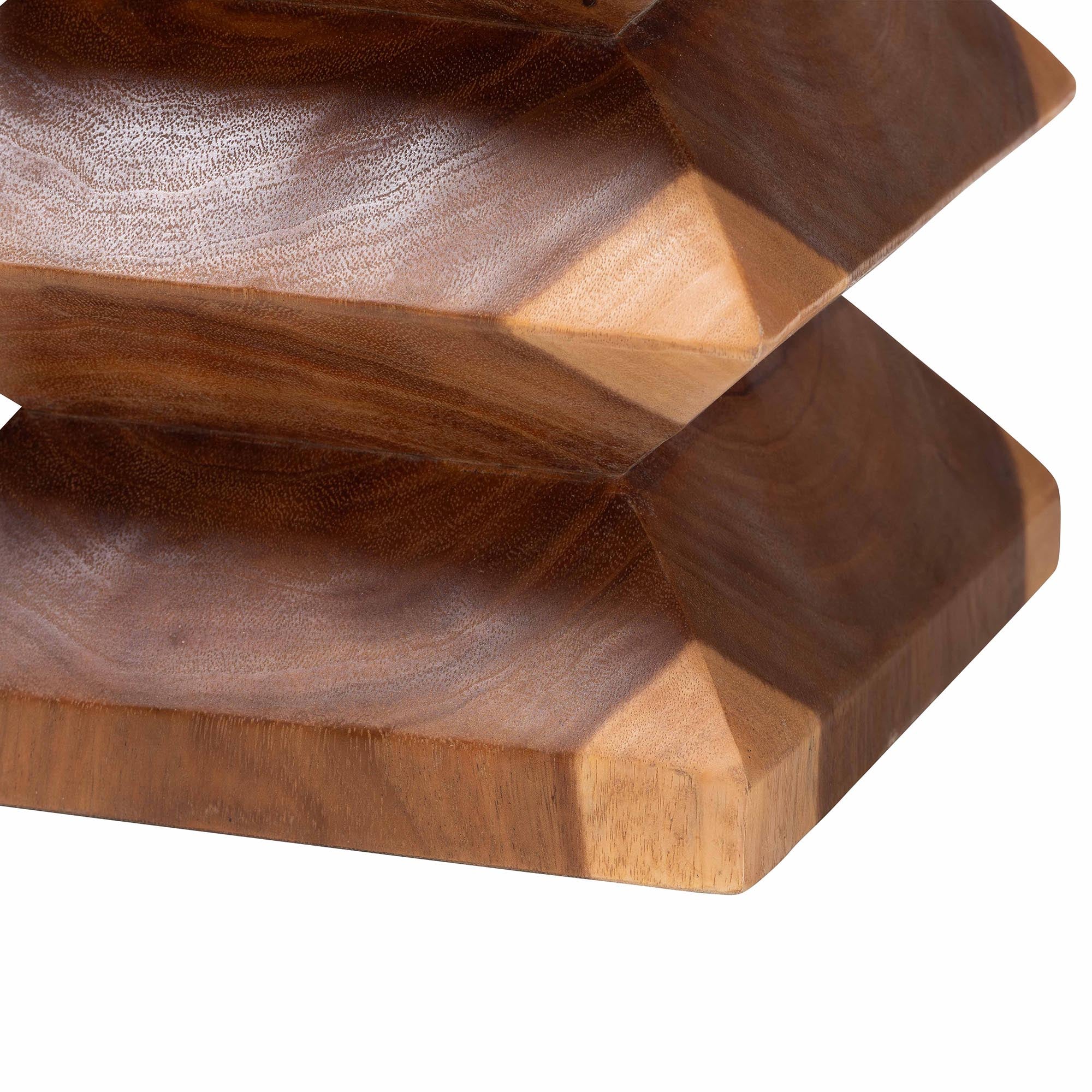 Malati Solid Suar Wood Side Table - Hand-Carved Sculptural End Table with Zigzag Design, Modern Boho Style for Living Room or Bedroom