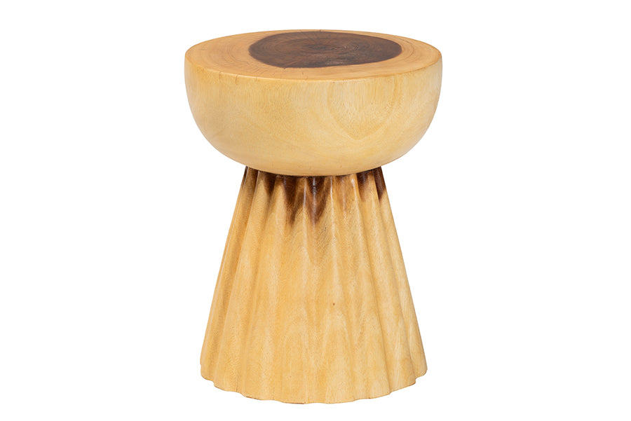 bali & pari Alara Hand-carved Suar Wood Side Table - Sculptural Pedestal Accent Table with Natural Grain, Modern Boho Style for Living Room or Bedroom