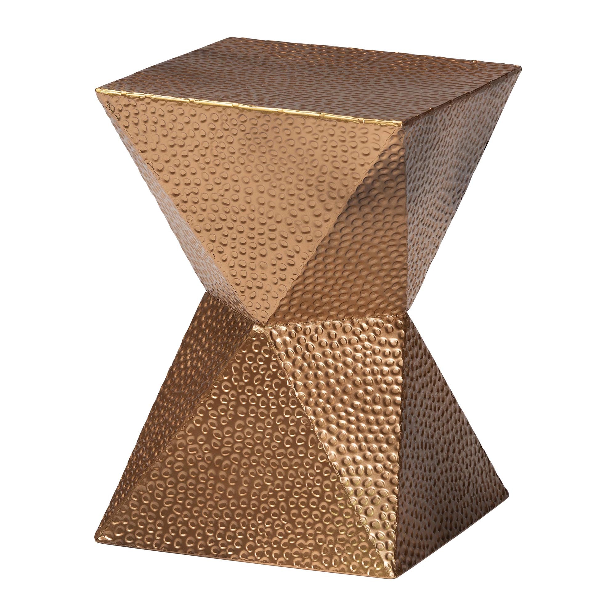 Baxton Studio Pacey Textured Metal Accent Table - Geometric Gold Side Table with Hourglass Silhouette for Indoor or Semi-Outdoor Use