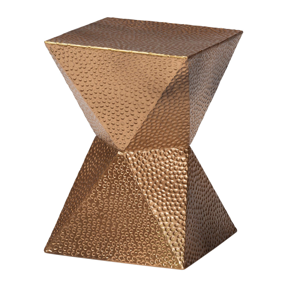 Pacey Textured Metal Accent Table - Geometric Gold Side Table with Hourglass Silhouette for Indoor or Semi-Outdoor Use