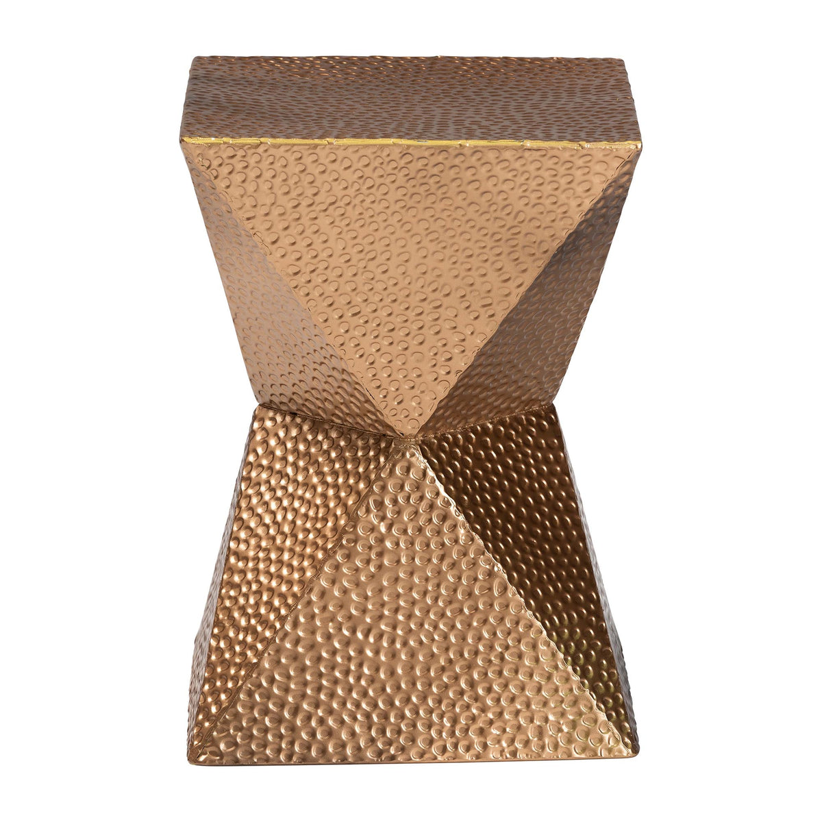 Pacey Textured Metal Accent Table - Geometric Gold Side Table with Hourglass Silhouette for Indoor or Semi-Outdoor Use