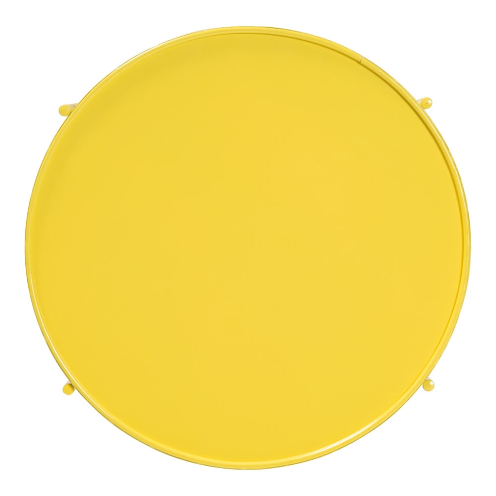 Laverne Yellow Metal Side Table with Scalloped Tray Top - Round Accent Table with Decorative Base for Indoor or Semi-Outdoor Use