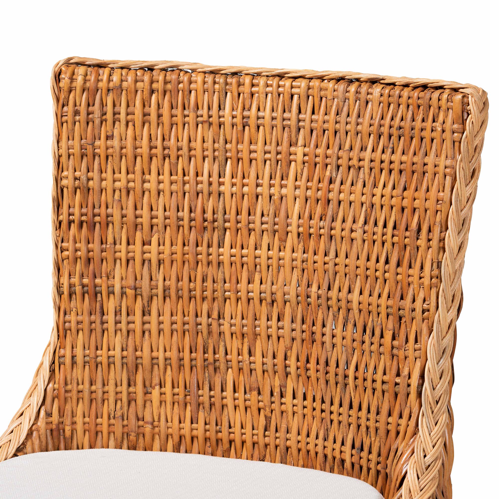Derris Natural Rattan Counter Stool with Cushion - Tall Wingback Stool with Solid Mango Wood Legs and Footrest, Boho Coastal Style for Kitchen Island or Dining Area Seating, Light Honey