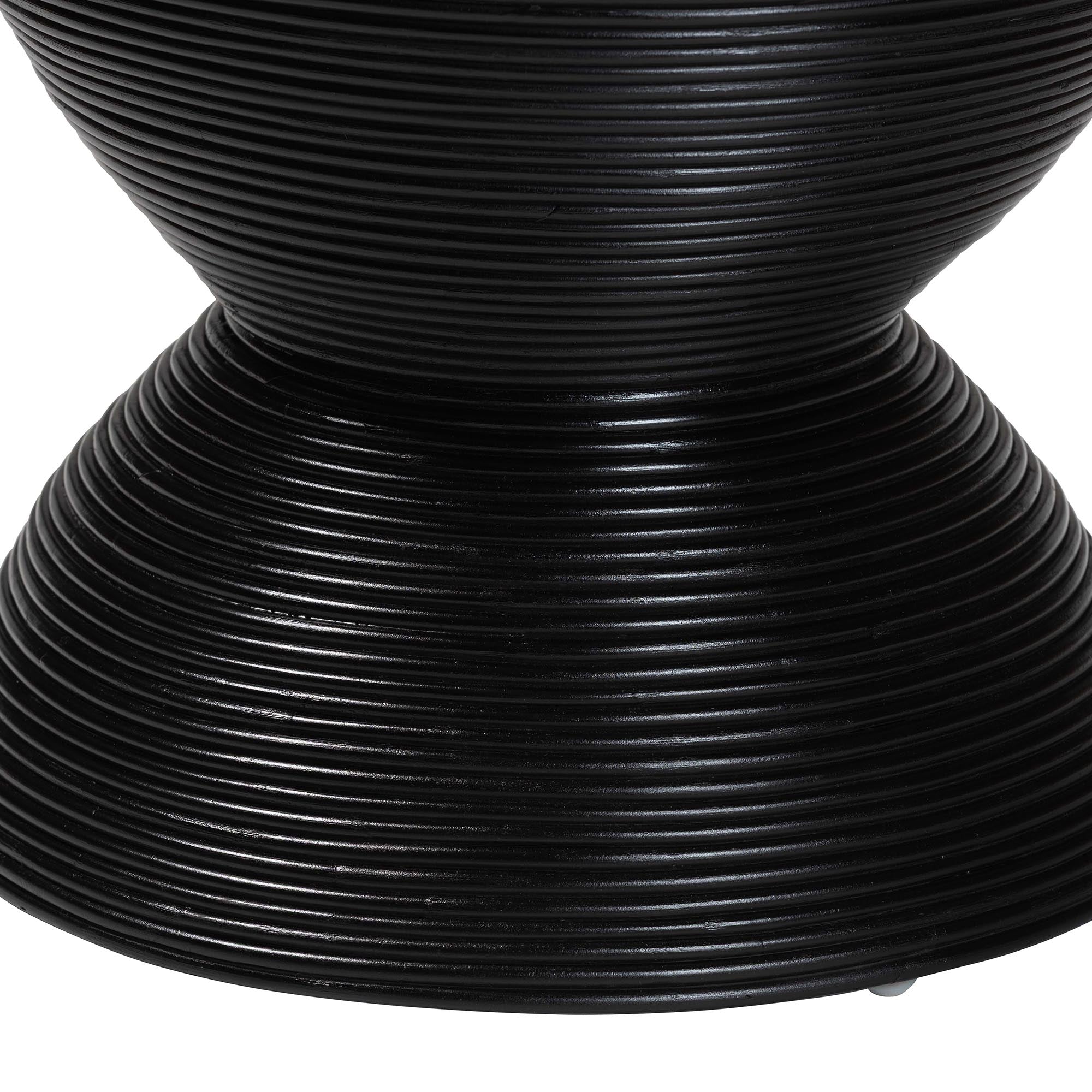 Tokyo Laminated Natural Rattan Side Table -  Hourglass Accent Table with Modern Sculptural Design, Boho Chic Style for Living Room or Bedroom, Black