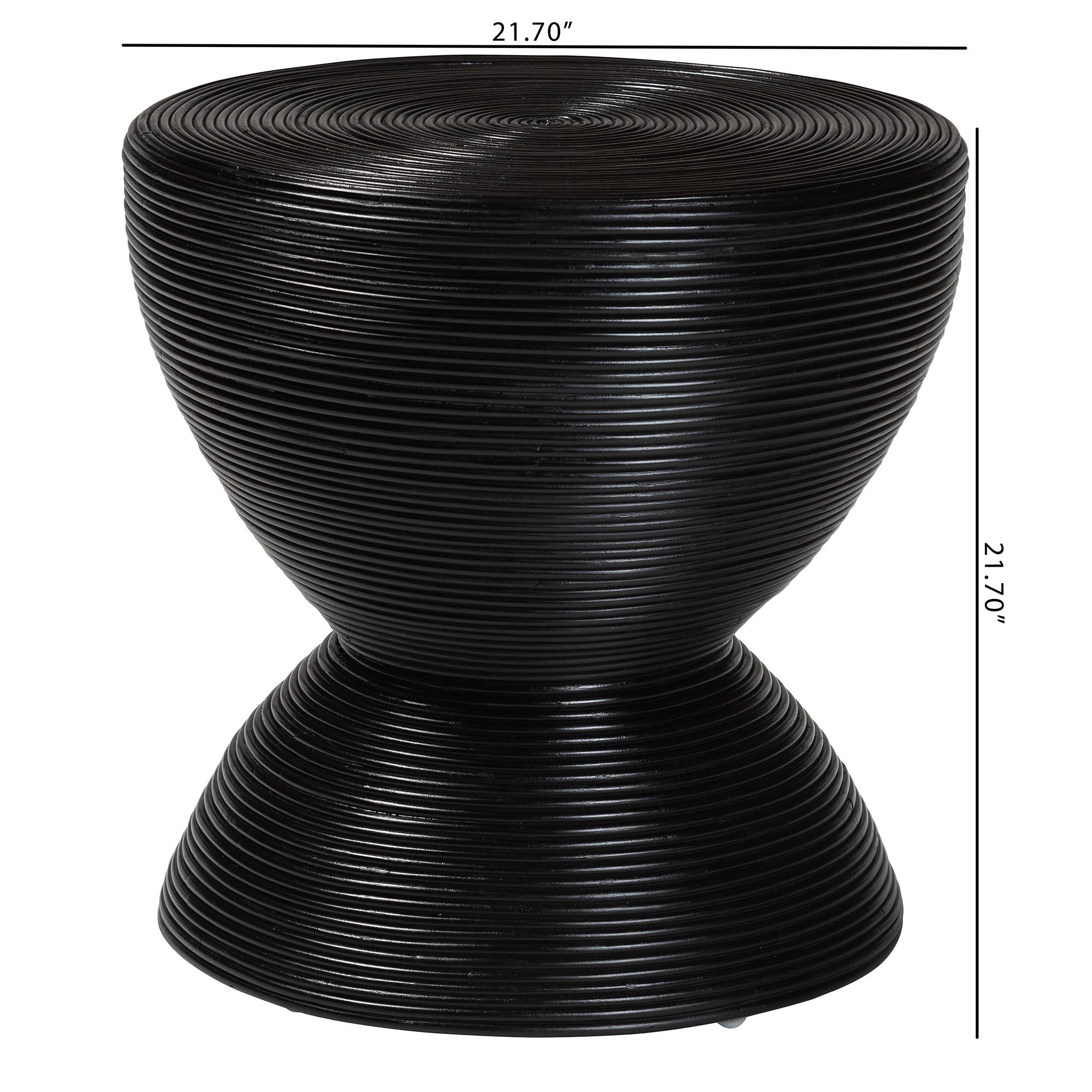 Tokyo Laminated Natural Rattan Side Table -  Hourglass Accent Table with Modern Sculptural Design, Boho Chic Style for Living Room or Bedroom, Black