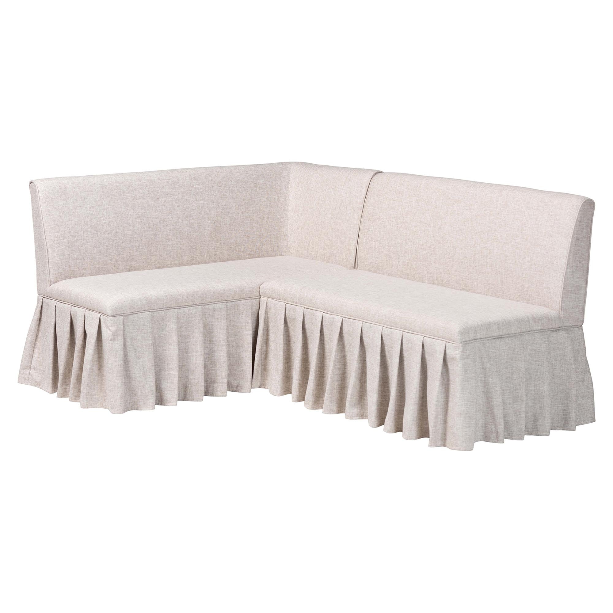 Bryna 2-Piece Fabric Upholstered Dining Nook Bench Set - Corner Kitchen Banquette Seating with Skirted Base, L-Shaped Breakfast Nook for Small Spaces, Beige