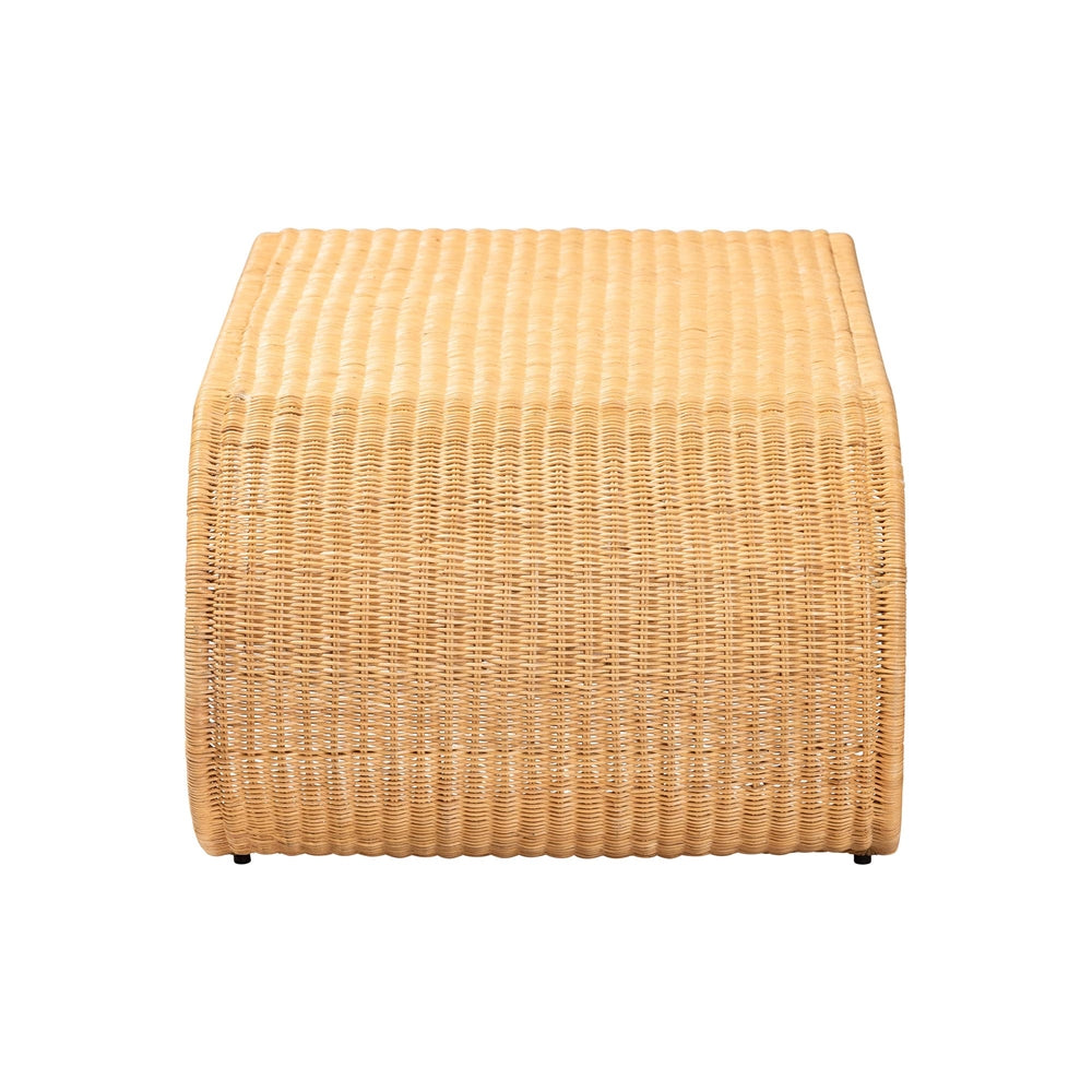 Palm Waterfall Natural Rattan Coffee Table - Handwoven Wicker Centerpiece with Curved Silhouette for Boho, Coastal, or Tropical Living Room and Lounge Area