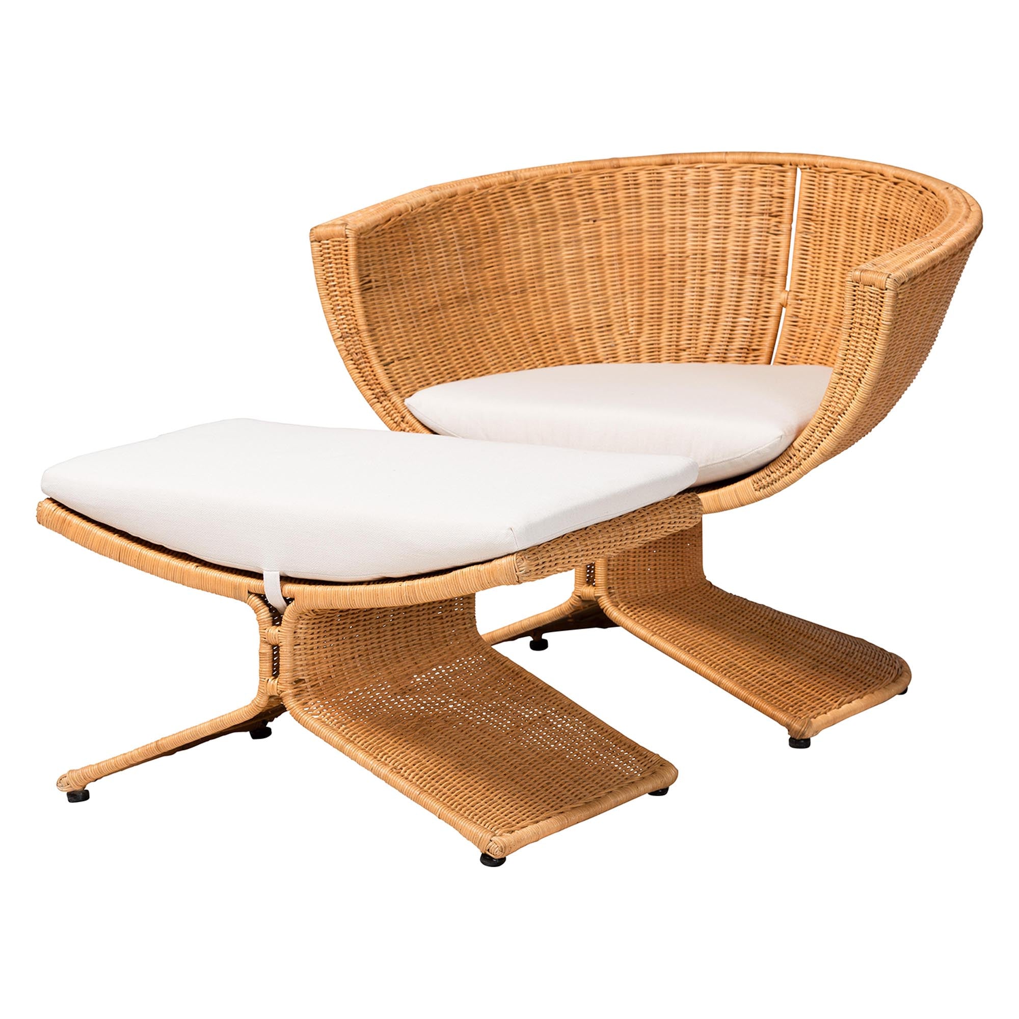 bali & pari Reya Natural Rattan 2-Piece Living Room Set - Handwoven Wicker Accent Seating with Pedestal Base for Modern Boho, Coastal, or Tropical Living Room Spaces