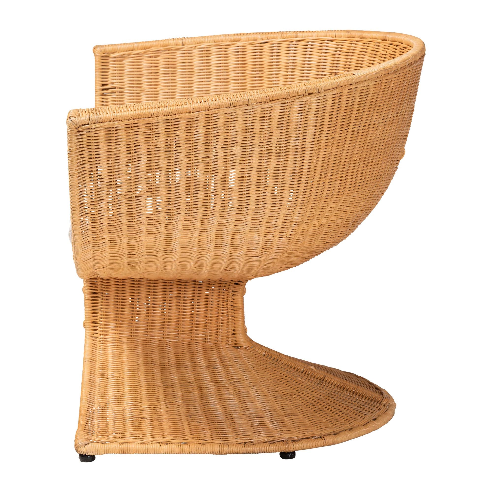 bali & pari Reya Natural Rattan Lounge Chair - Handwoven Wicker Accent Seating with Pedestal Base for Modern Boho, Coastal, or Tropical Living Room Spaces
