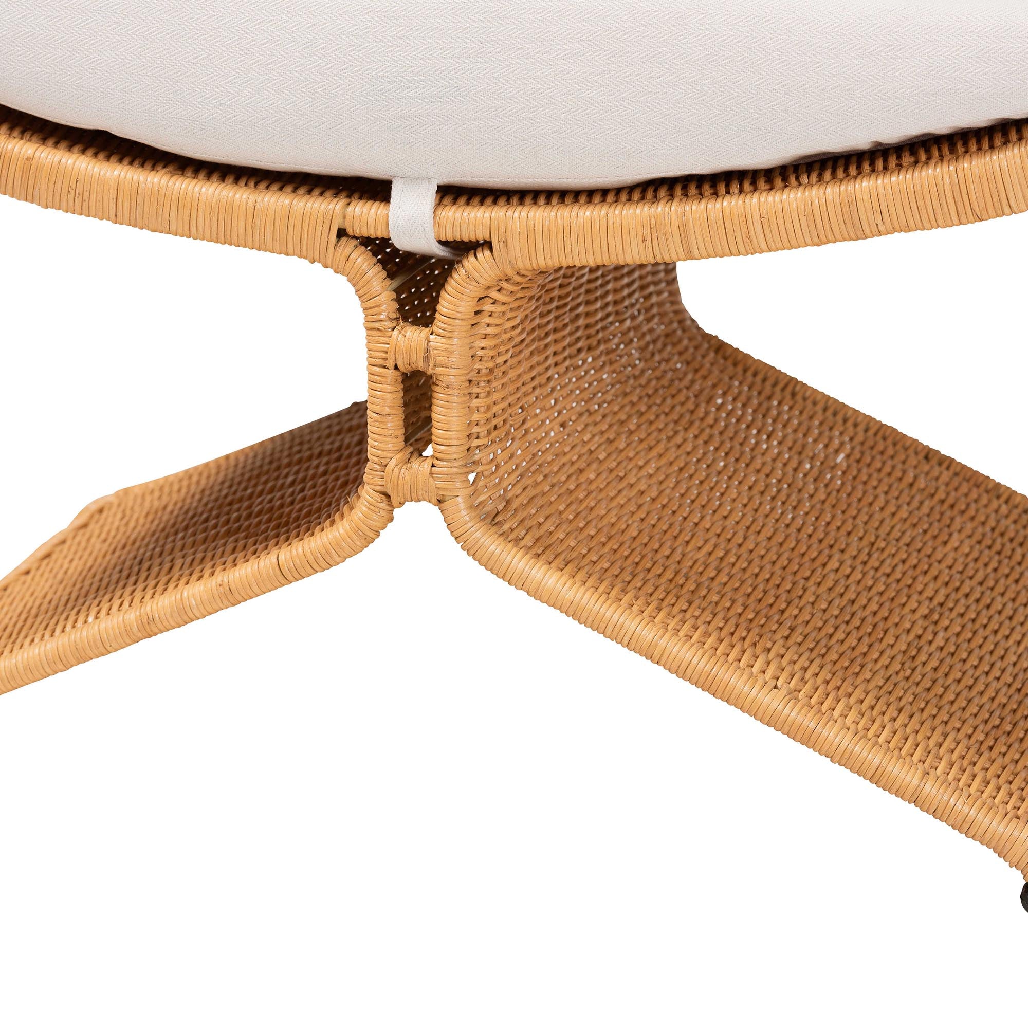Reya Natural Rattan Footstool - Sculptural Handwoven Ottoman with Pedestal Base for Boho, Coastal, or Tropical Lounge and Living Spaces
