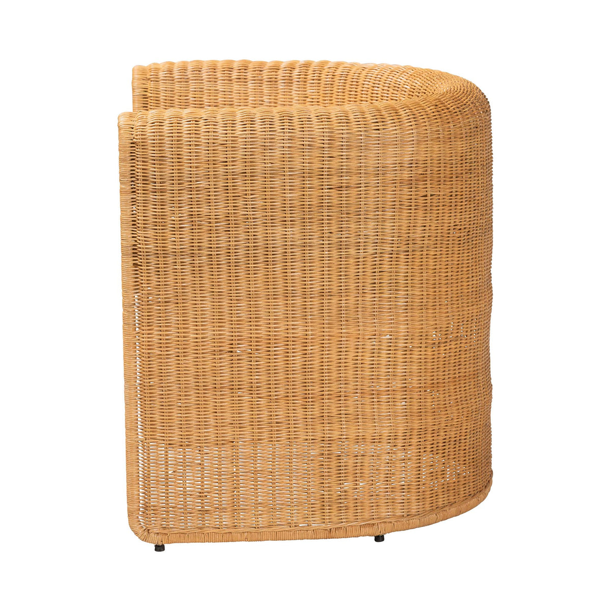 Carina Natural Rattan Barrel Dining Chair - Handwoven Wicker Accent Chair with Curved Backrest and Removable Cushion, Coastal Boho Kitchen or Dining Room Seating