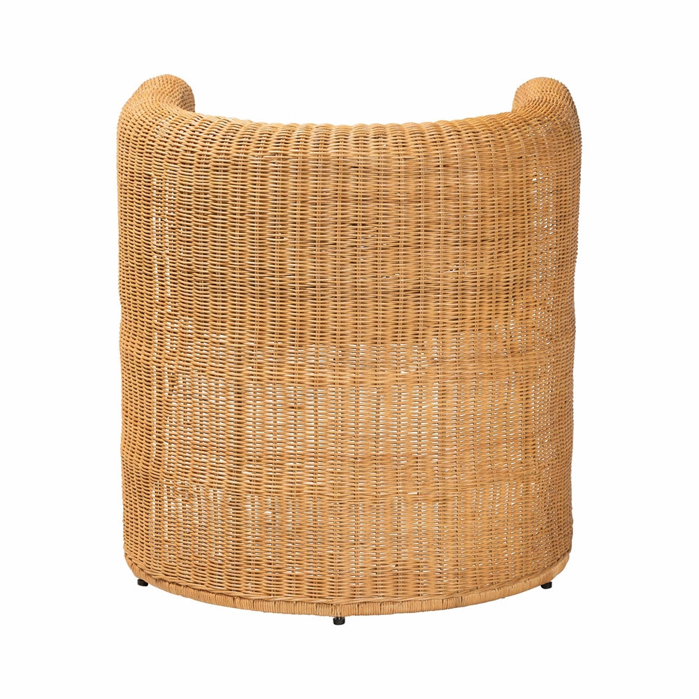 Carina Natural Rattan Barrel Dining Chair - Handwoven Wicker Accent Chair with Curved Backrest and Removable Cushion, Coastal Boho Kitchen or Dining Room Seating