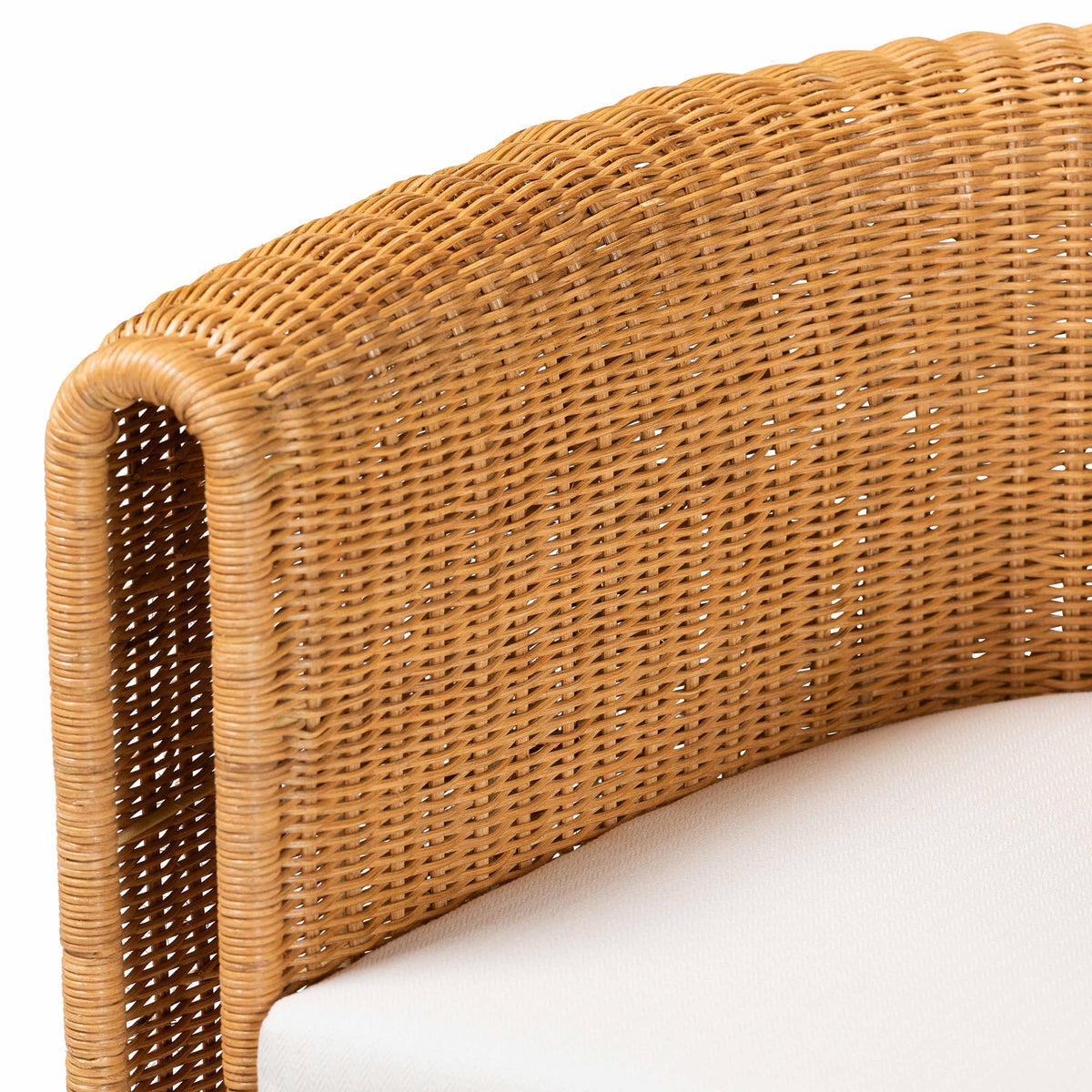 Carina Natural Rattan Barrel Dining Chair - Handwoven Wicker Accent Chair with Curved Backrest and Removable Cushion, Coastal Boho Kitchen or Dining Room Seating