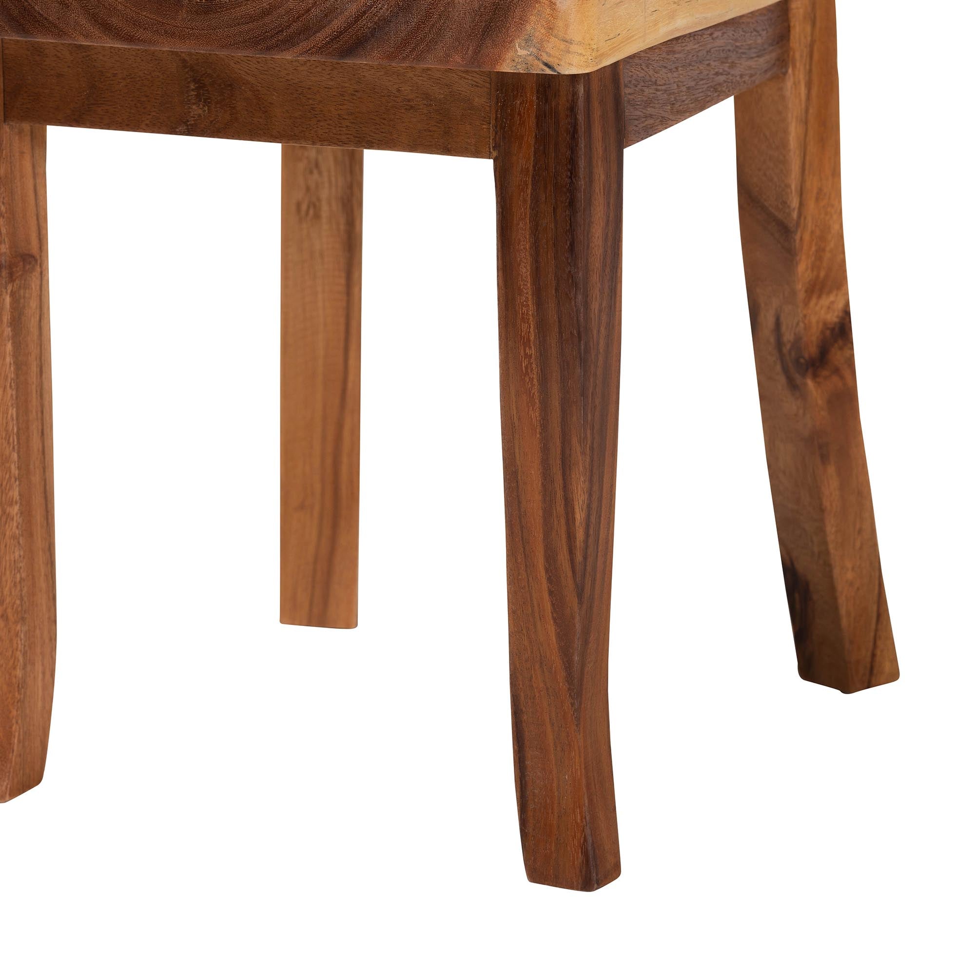 bali & pari Luan Suar Wood Dining Chair - Handcrafted Solid Wood Seat with Mosaic Backrest Inlay, Rustic Modern Accent Chair for Kitchen or Dining Room